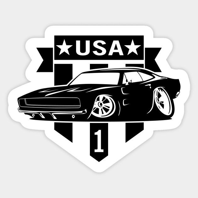 Classic Car with USA 1 Shield Sticker by hobrath